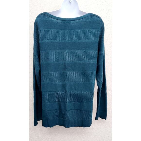 Coldwater Creek Green Blue Tight Knit Wool Blend Boat Neck Sweater L 14 Soft - Picture 3 of 5